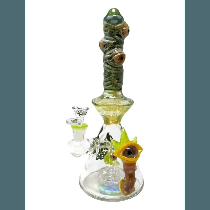 11″ BIIGO Glass Green Multi Devil Eye Matrix Perc Beaker Water Pipe