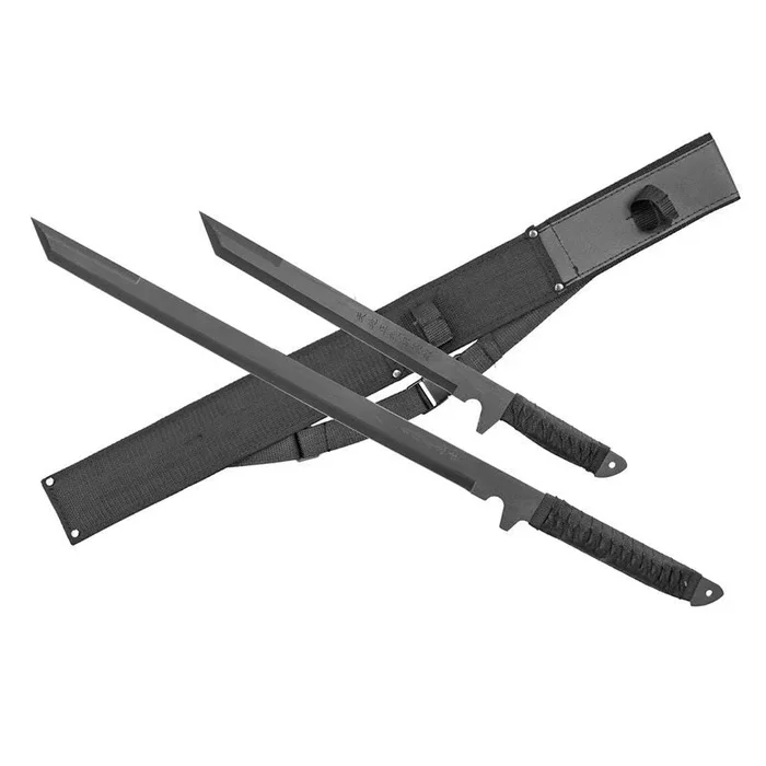 28″ & 18.5″ Full Tang Black Machete Set