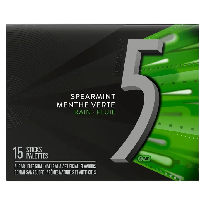 5 Spearmint Rain Sugar-Free Gum, 15-Pieces