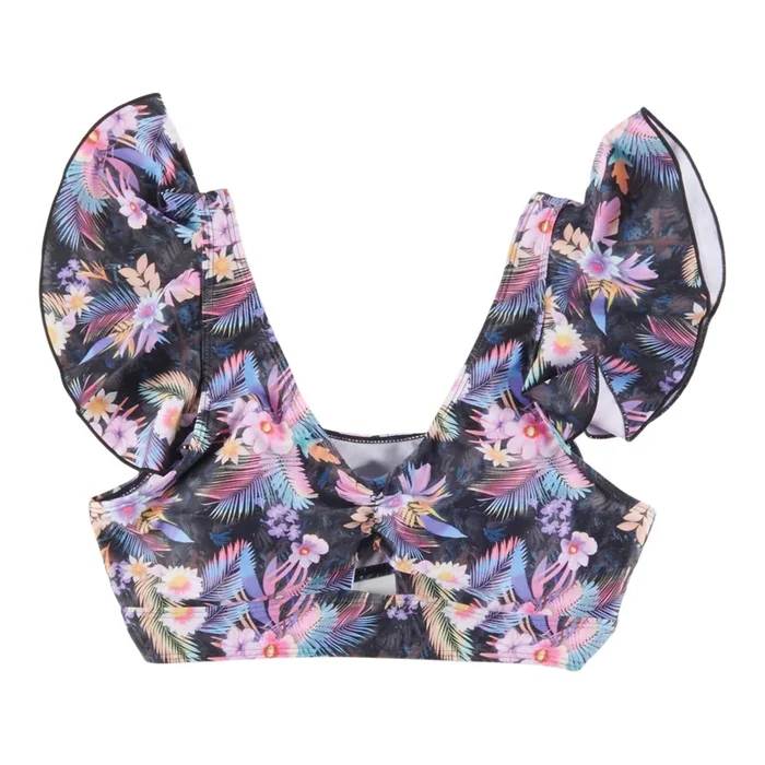 ACX Active Women’s Festival Floral Flutter Bikini Top, Black