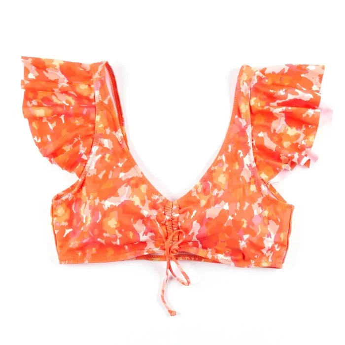 ACX Active Women’s Marble Print Shoulder Ruffle Bikini Top