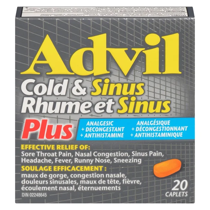 Advil Cold & Sinus Plus Analgesic + Decongestant + Antihistamine Caplets, 20-Pack