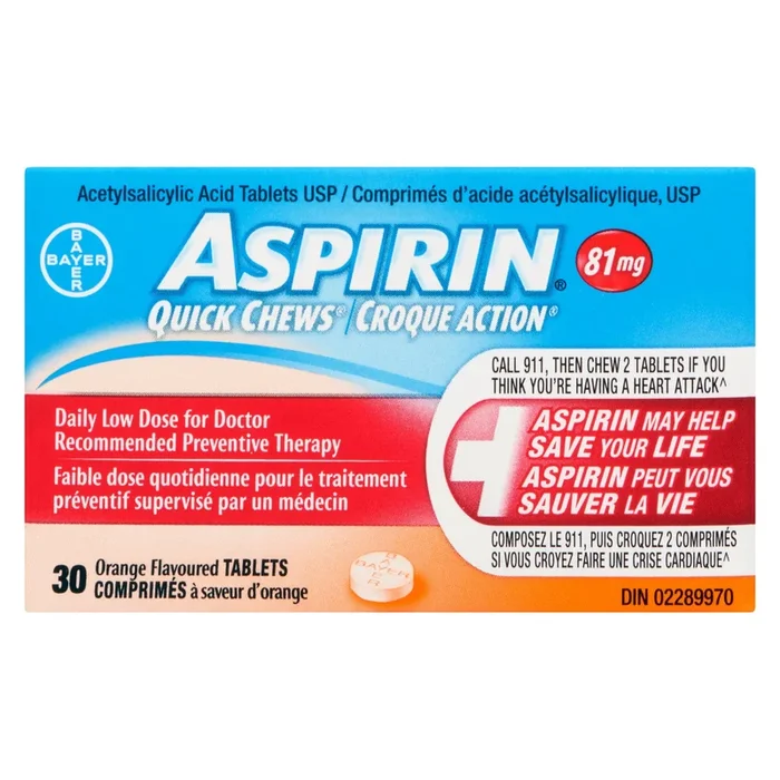 Aspirin Croque Action Saveur d’Orange 81 mg, emb de 30