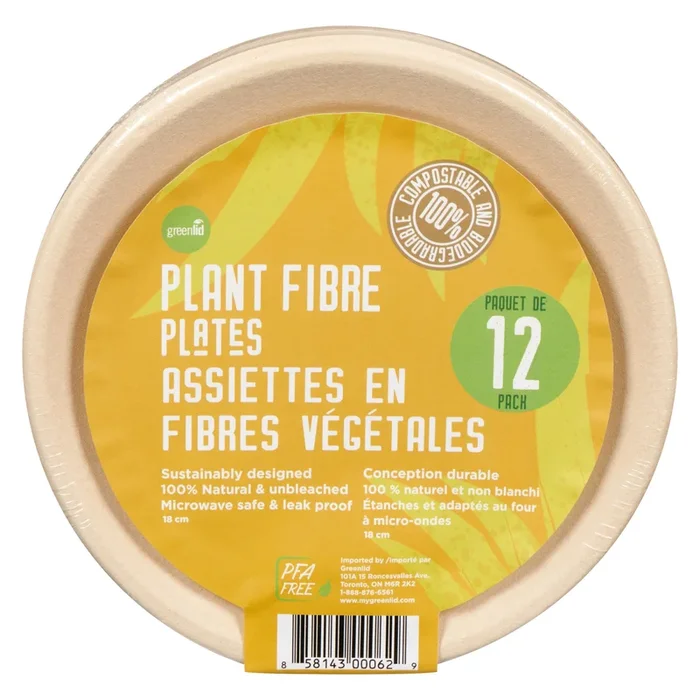 Assiettes en fibre Greenlid, 7 po, emballage de 12