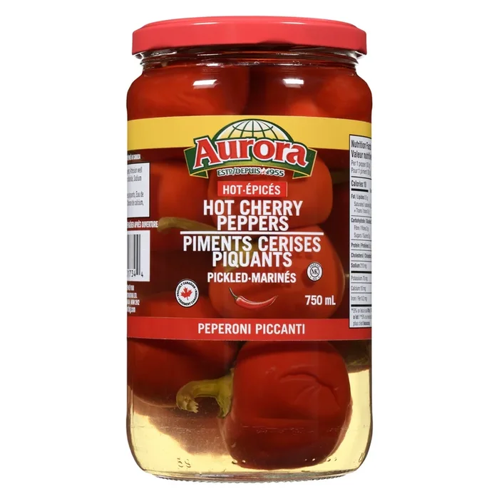 Aurora Hot Cherry Peppers Pickled Hot, 750-ml