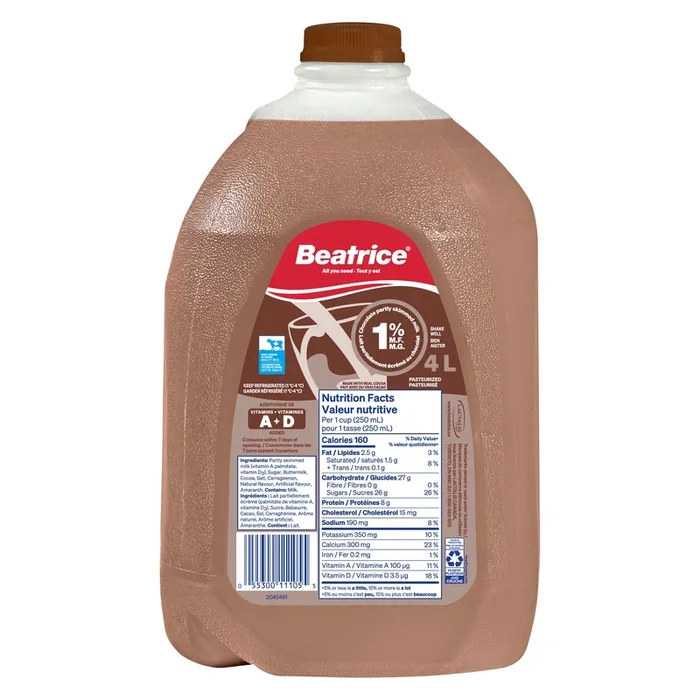 Beatrice Chocolate Partly Skimmed Milk 1% M.F., 4-L