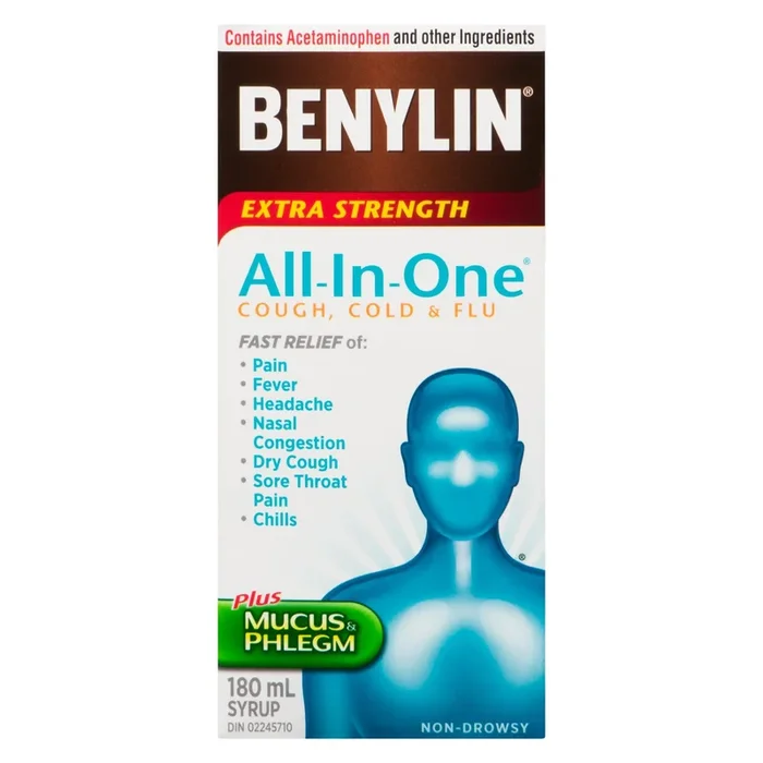 Benylin Tout-En-Un Toux, Rhume et Grippe Sirop Extra-Puissant, 180 ml