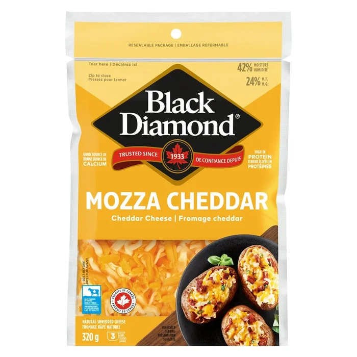 Black Diamond Natural Shredded Cheese Mozza Cheddar 24% M.F. – 320g