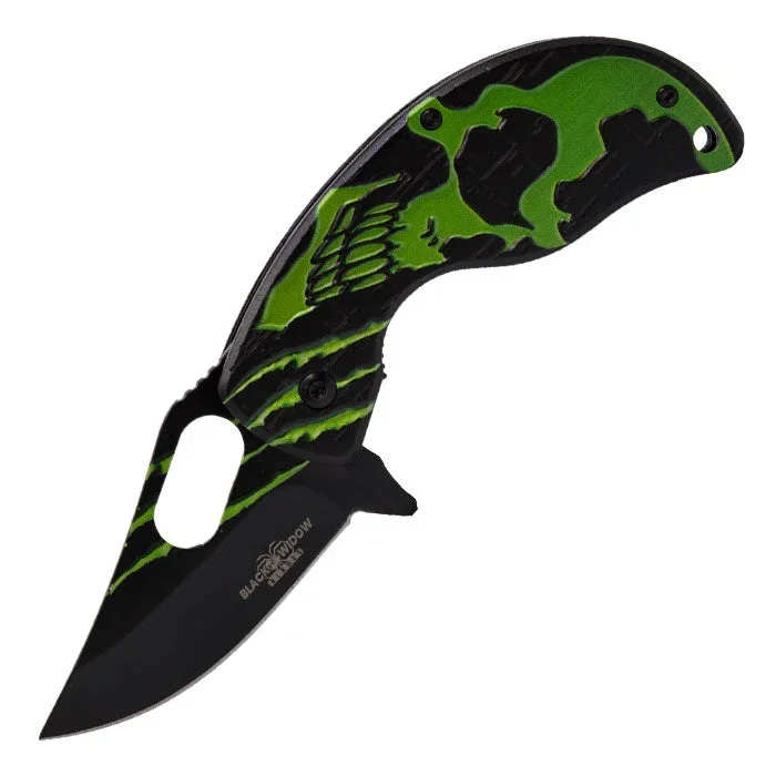 Black Widow – 7″ Green Skull Karambit Foldable Pocket Knife