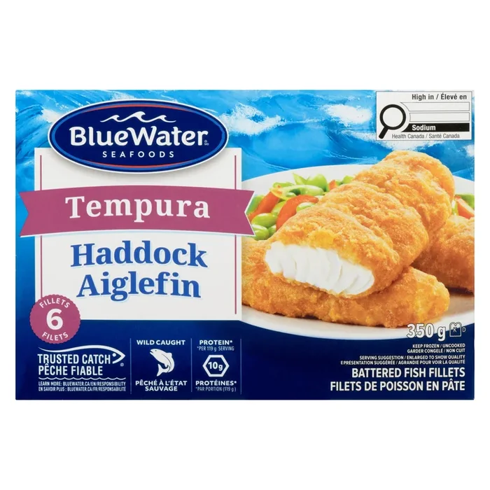 BlueWater Seafoods Tempura Haddock Battered Fish Fillets, 6-Pack, 350-g
