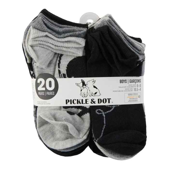 Boys’ Pickle & Dot Printed Ankle Socks, 20-Pack