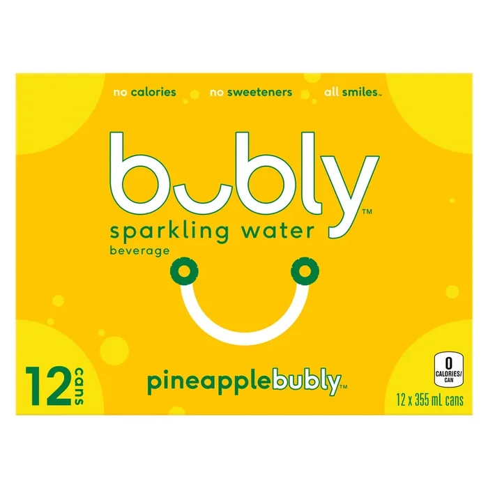 Bubly Pinapple Flavoured Carbonated Water, 12-Pack, 355-ml