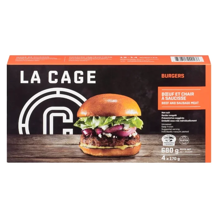 Burgers de boeuf et saucisse La Cage, emb. de 4, 170 g