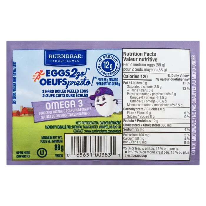 Burnbrae Farms Omega-3 Hard Boiled Peeled Eggs, 88-g, 2-Pack