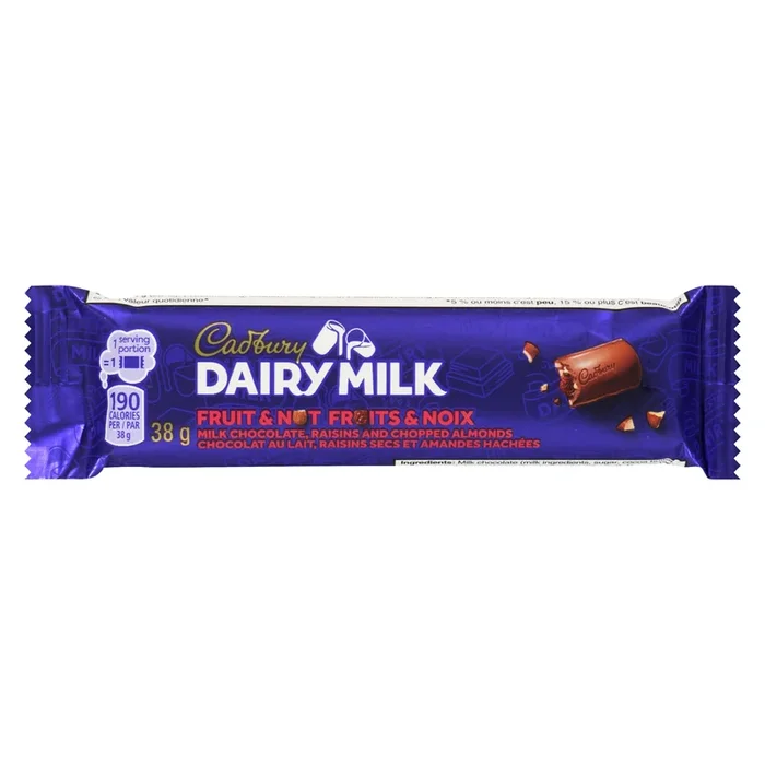 Cadbury Dairy Milk Chocolate, Raisins and Chopped Almonds Fruit & Nut, 38 g
