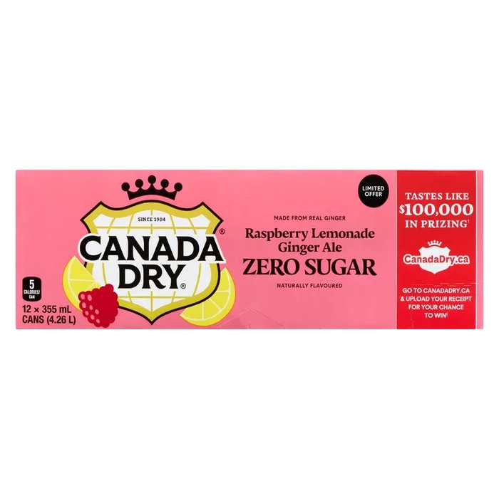 Canada Dry Zero Sugar Raspberry Lemonade Ginger Ale. 12-Pack