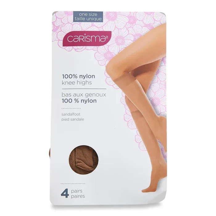 Carisma Women’s Sandal Foot Nylon Knee Highs, One Size, 4-Pack