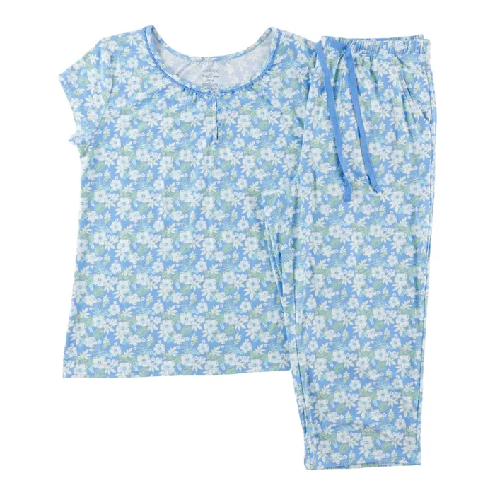 Carisma Women’s Short Sleeve Round Neck Capri PJ Set, 2-Piece