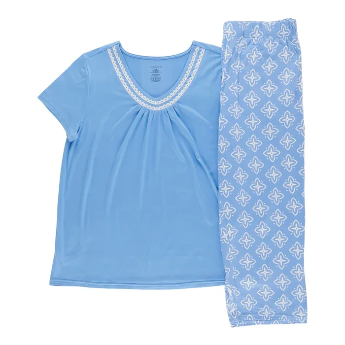 Carisma Women’s Short Sleeve V-Neck Capri PJ Set, 2-Piece
