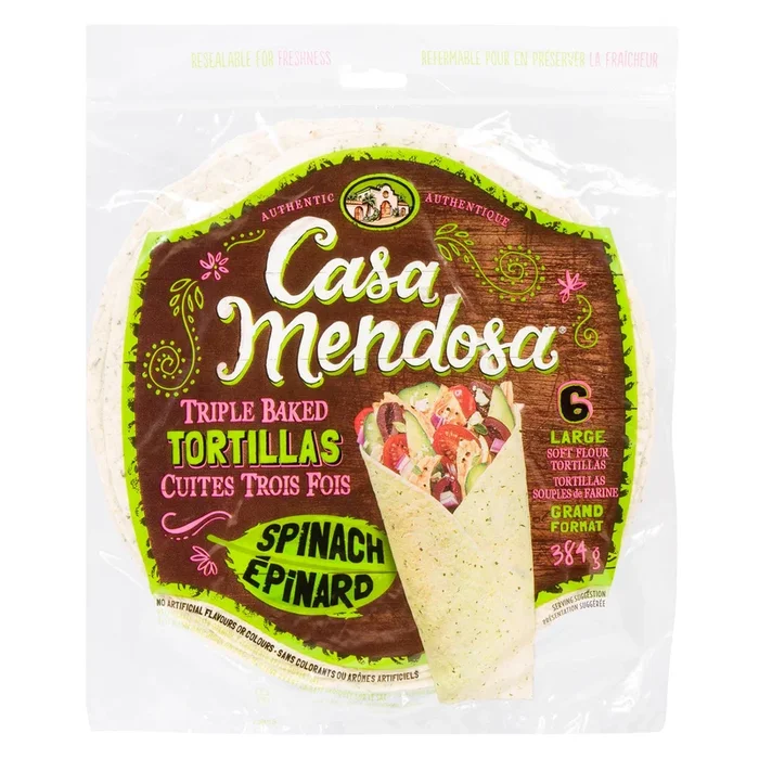 Casa Mendosa Large Triple Baked Spinach Tortillas, 6-Pack, 384-g