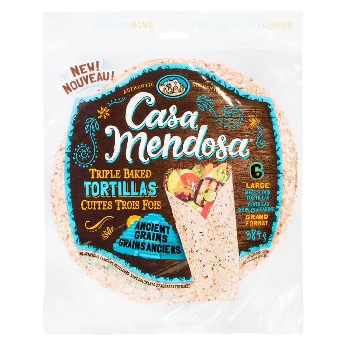 Casa Mendosa Tortillas Grand Format Cuites Trois Fois Grains Anciens, emb de 6, 384-g