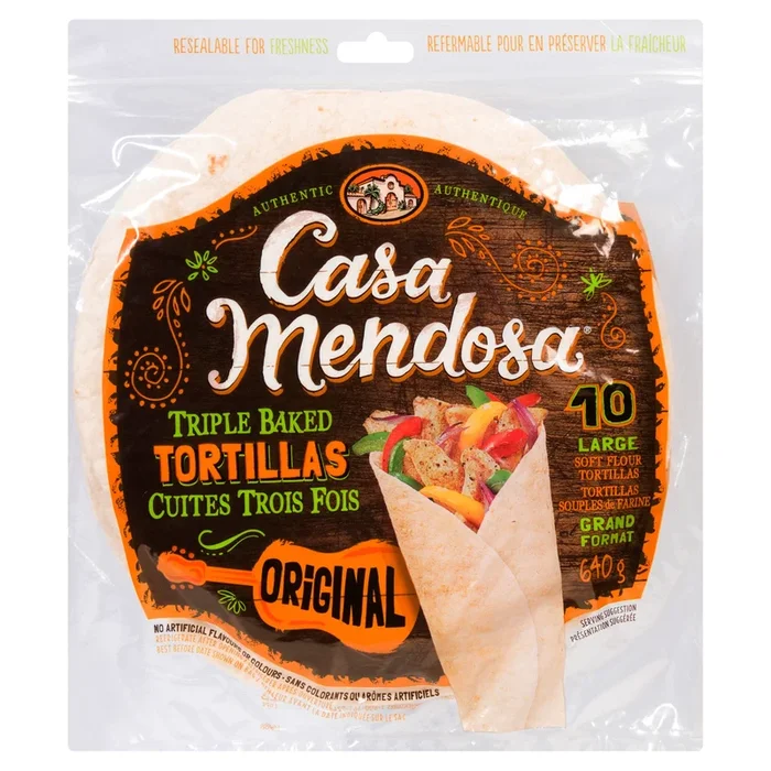 Casa Mendosa Tortillas Grand Format Cuites Trois Fois Original, emb de 10, 640-g