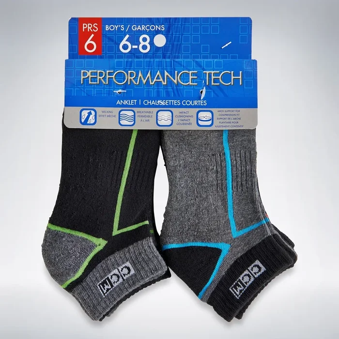 CCM Boys’ Performance Ankle Socks 6pk. – 6-8