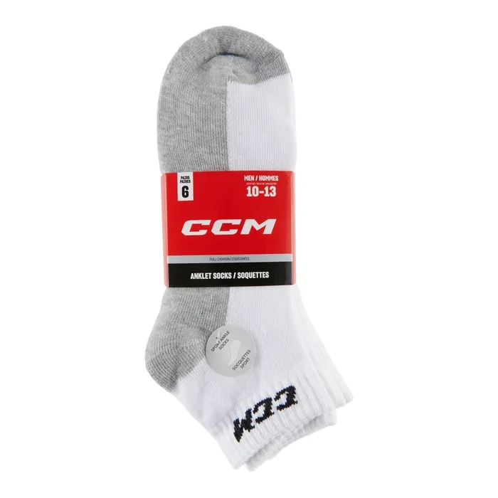 CCM Men’s Sport Socks, 10 to 13, Grey and White, 6-Pack
