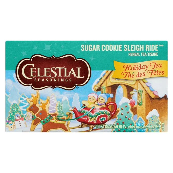 Celestial Seasonings Holiday Tea Herbal Tea Sugar Cookie Sleigh Ride Tea Bags, 20-Pack, 43-g