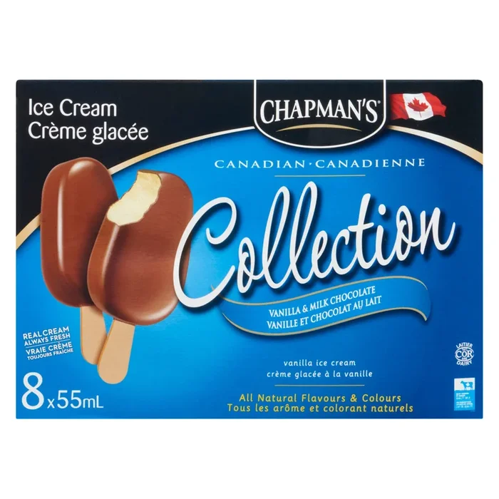 Chapman’s Canadian Collection Vanilla & Milk Chocolate Ice Cream, 8-Pack, 55 ml
