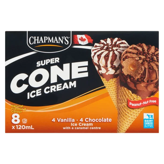 Chapman’s Super Cone Ice Cream, 8-Pack, 120-ml