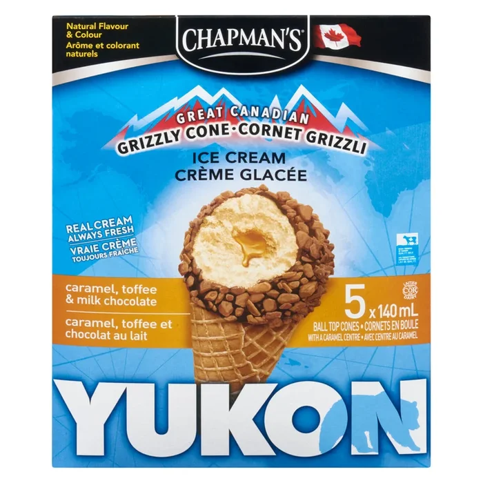 Chapman’s Yukon Caramel, Toffee and Milk Chocolate Ice Cream Cones 5pk. – 140ml