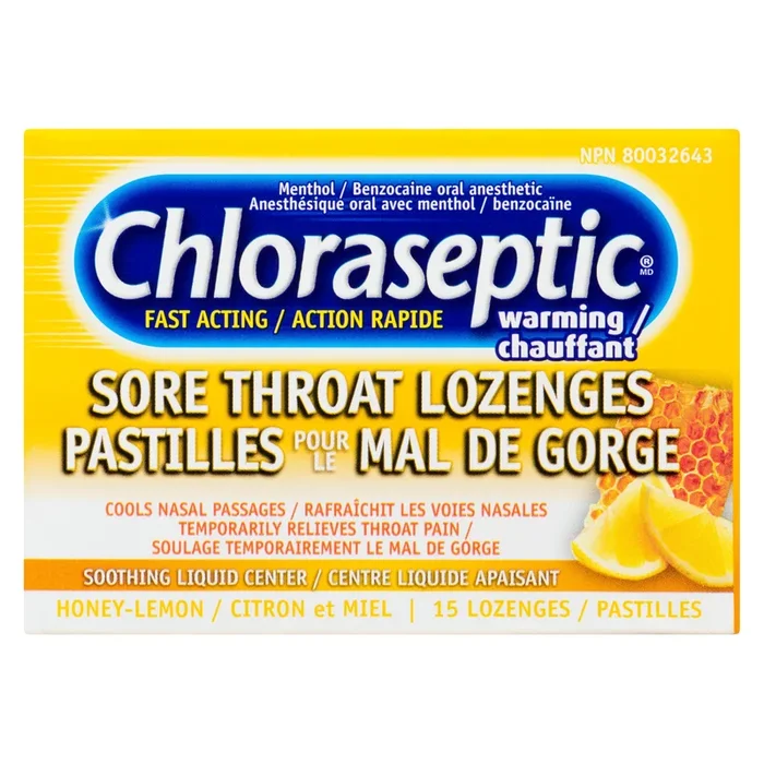 Chloraseptic Sore Throat Lozenges with Soothing Liquid Centre Warming Honey Lemon, 15-Pack