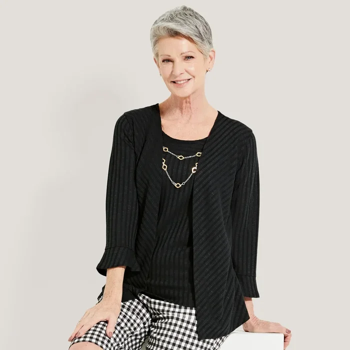 Classic Editions Women’s Classic Style Long Sleeve Fooler Top with Necklace