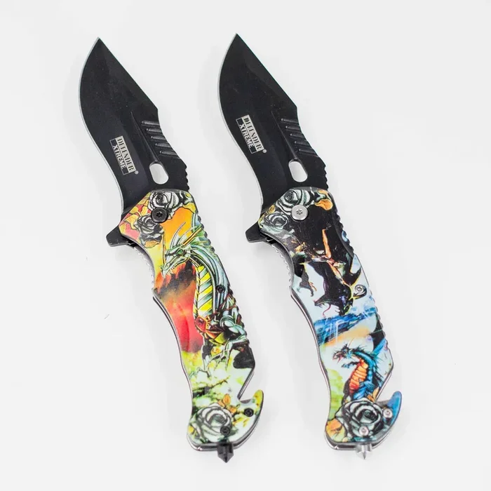 Defender-Xtreme – 8″ Glass Breaker Folding Knife – Magic Dragon