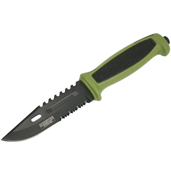 Defender-Xtreme – 9.5″ Green Rubber Gut Hook Hunting Knife
