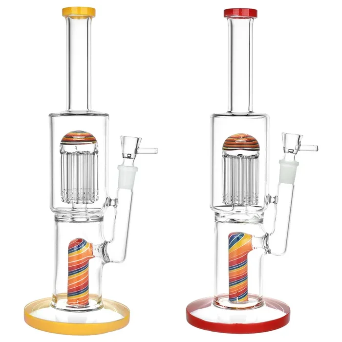 Double Perc Striped Glass Water Pipe – 12″