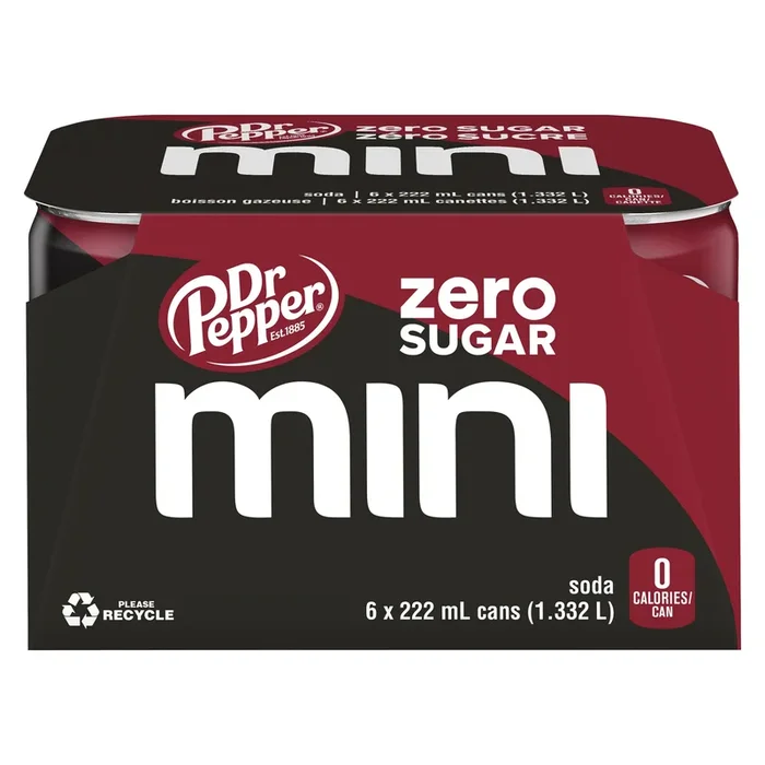 Dr Pepper Mini Soda Zero Sugar, 6-Pack, 222 ml