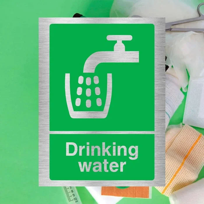 Drinking Water First Aid Sign Silver