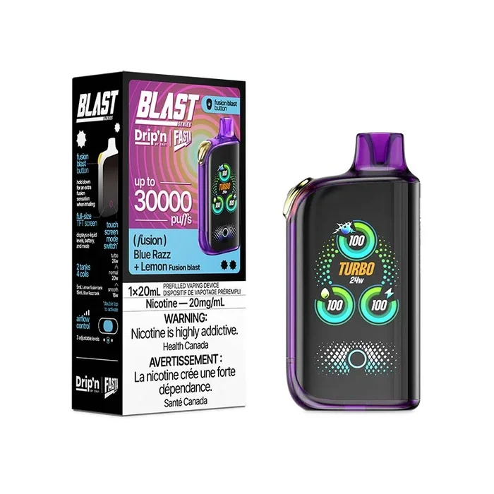 Drip’n by Envi x Fasta Blast 30K Disposable – Blue Razz + Lemon (Fusion) (ON)