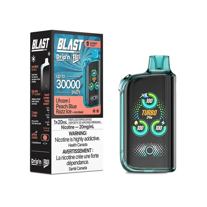 Drip’n by Envi x Fasta Blast 30K Disposable – Peach Blue Razz Ice (ON)