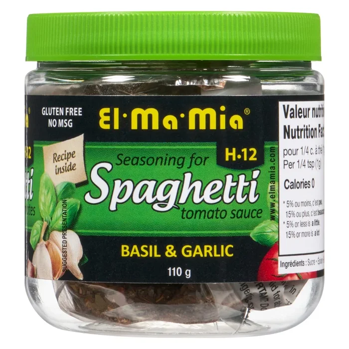 El-Ma-Mia assaisonnement pour sauce spaghetti aux tomates H 12 basilic et ail, 110 g