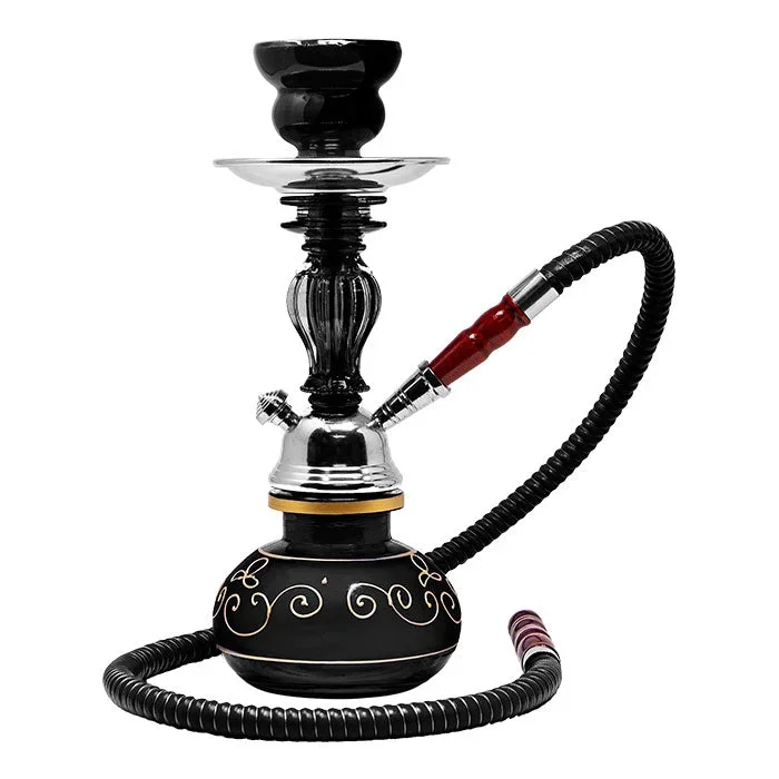Floral Design Black 11″ Glass Hookah
