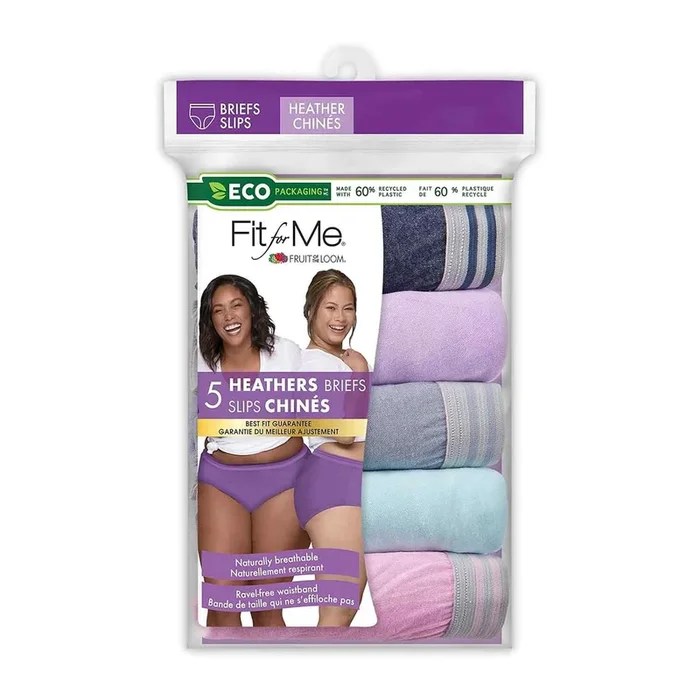 Fruit of the Loom Women’s Fit for Me Heather Briefs, 5-Pack