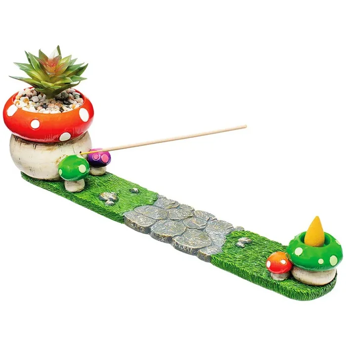 Fujima – 12.5″ Mushroom Incense Burner with Faux Plant