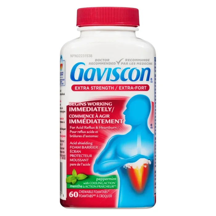 Gaviscon Extra Strength Peppermint with Cooling Action Chewable Foamtabs, 60-Pack