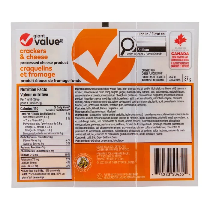 Giant Value Crackers and Cheese 3pk. – 87g