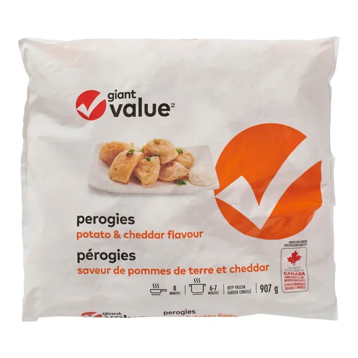 Giant Value Frozen Cheddar Perogies, 907-g
