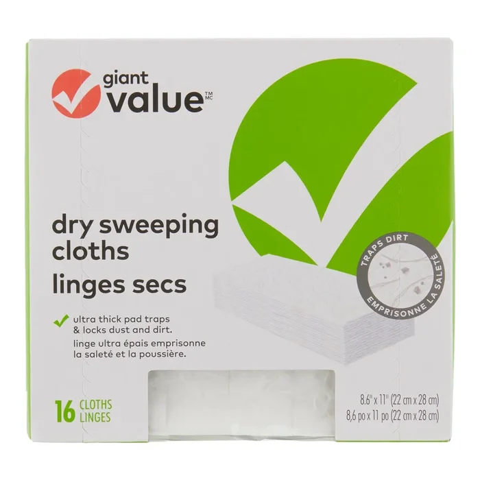 Giant Value Heavy Duty Dry Sweeping Cloths, 8.6-in x 11-in, 16-Pack