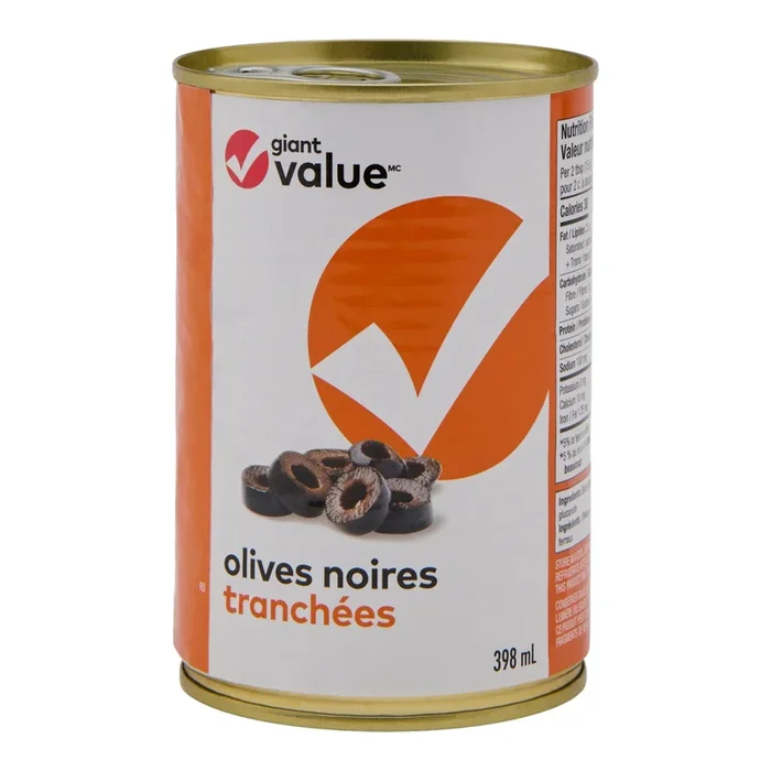 Giant Value Sliced Black Olives, 398 ml